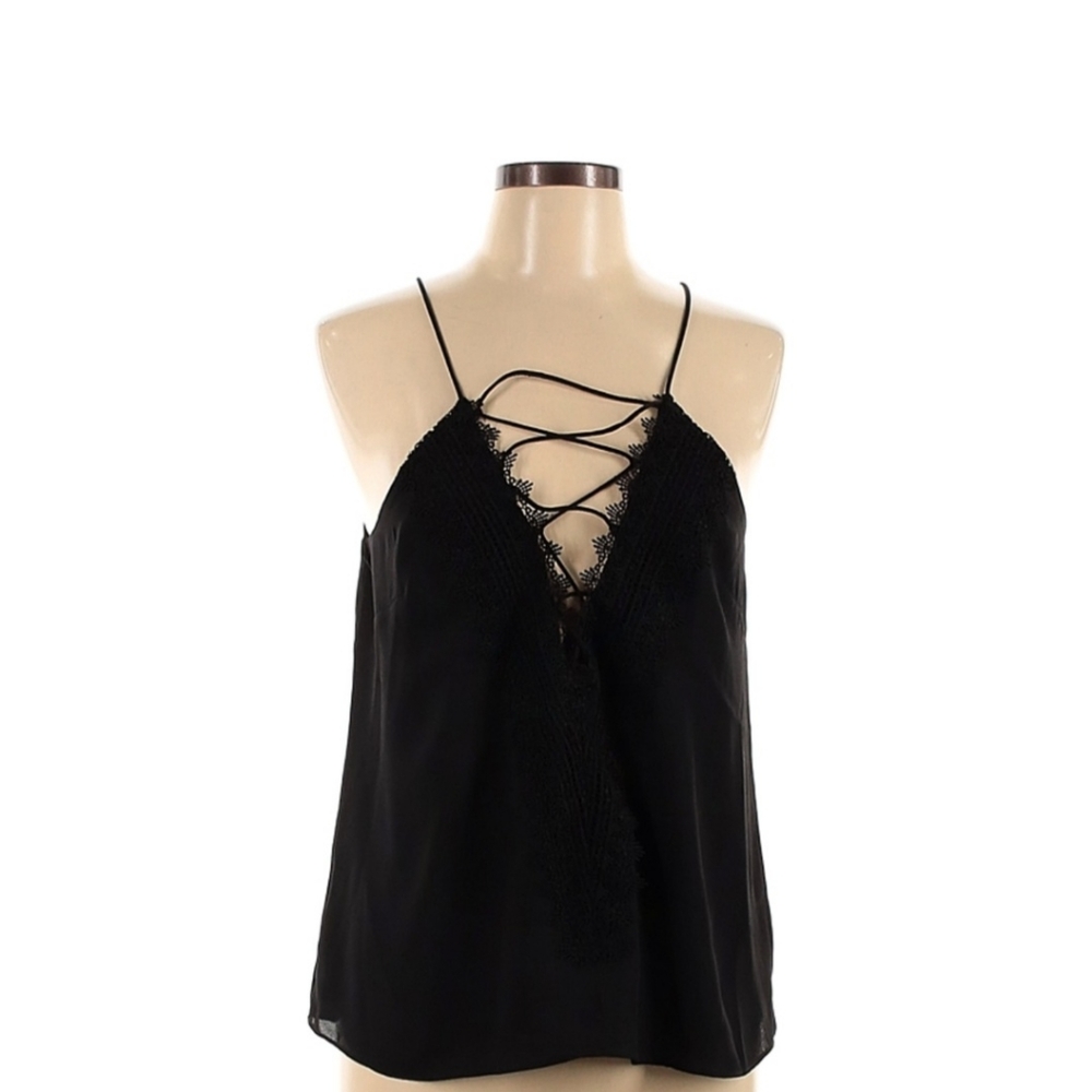 NWT WAYF Black Lace Up Cami Tank Large